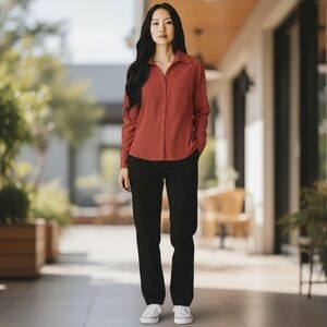Women's Cato Rust Orange Long Sleeve Rhinestone Button Blouse Size L